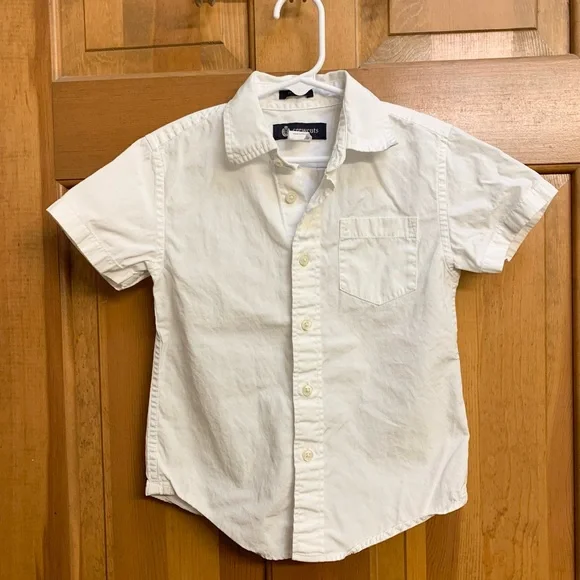 Crewcuts Thompson Kids White Short Sleeve Button-Down Shirt - Picture 1 of 3
